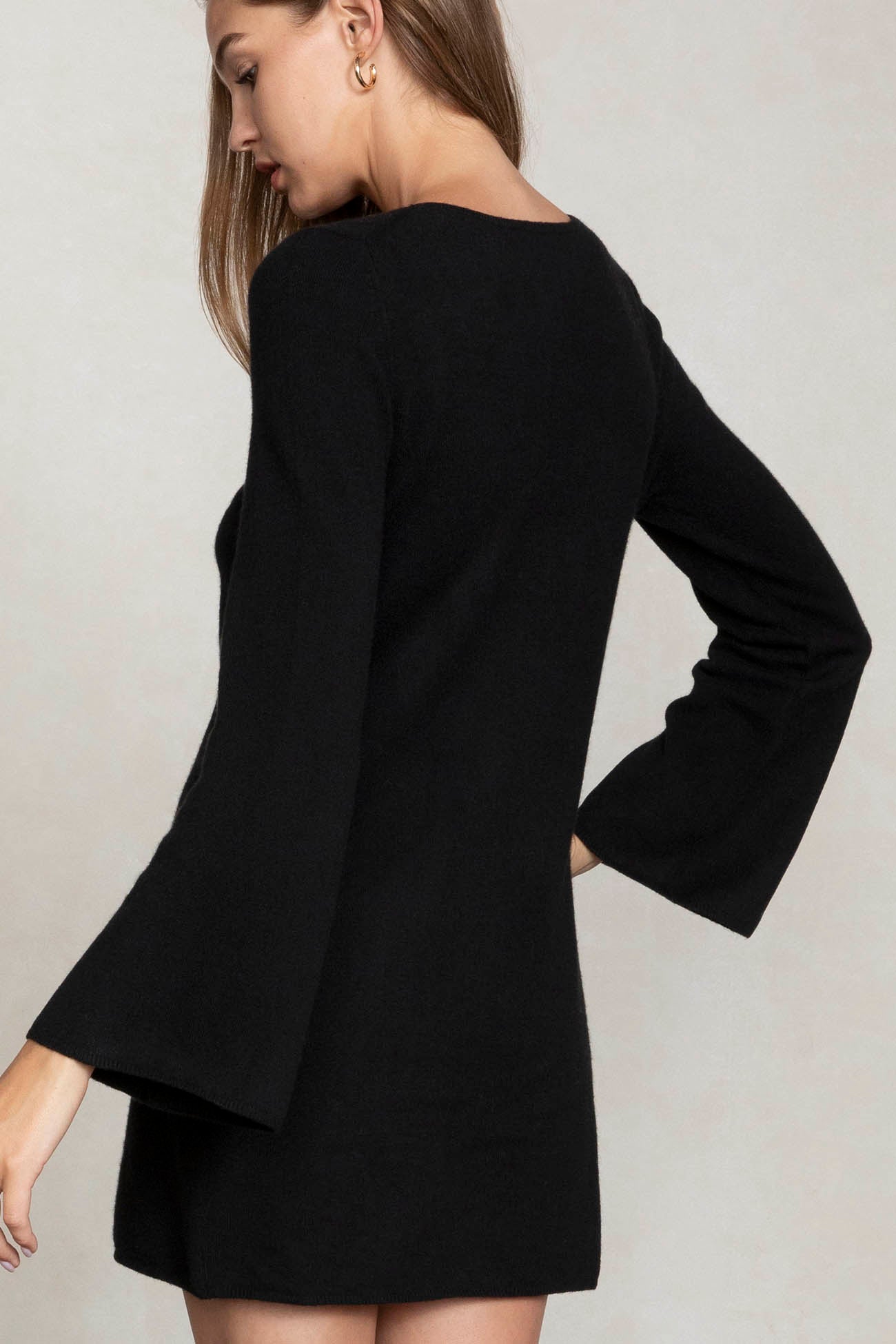 Women's black 2025 bell sleeve dress