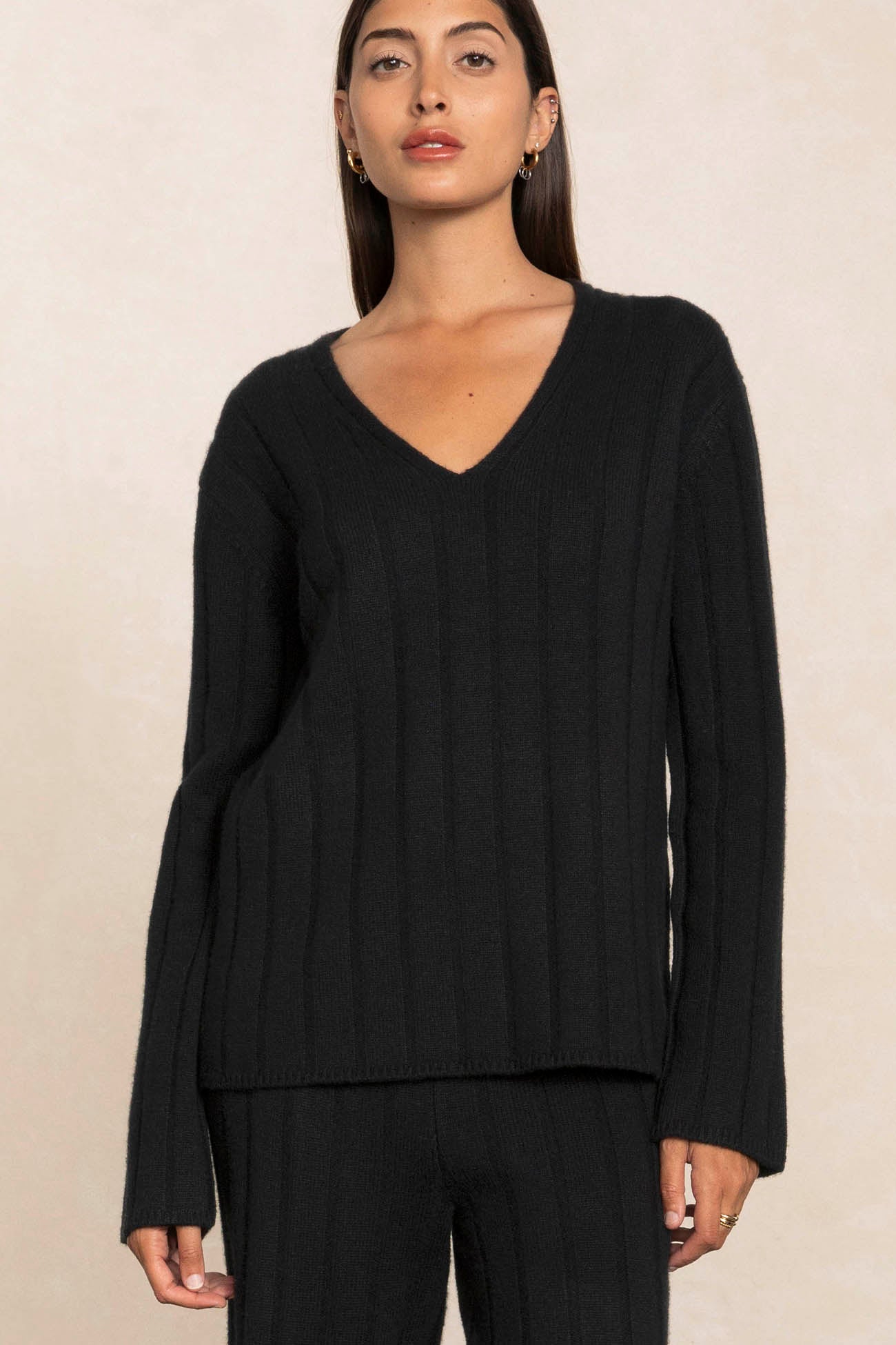 RENEE RIBBED V-NECK CASHMERE SWEATER