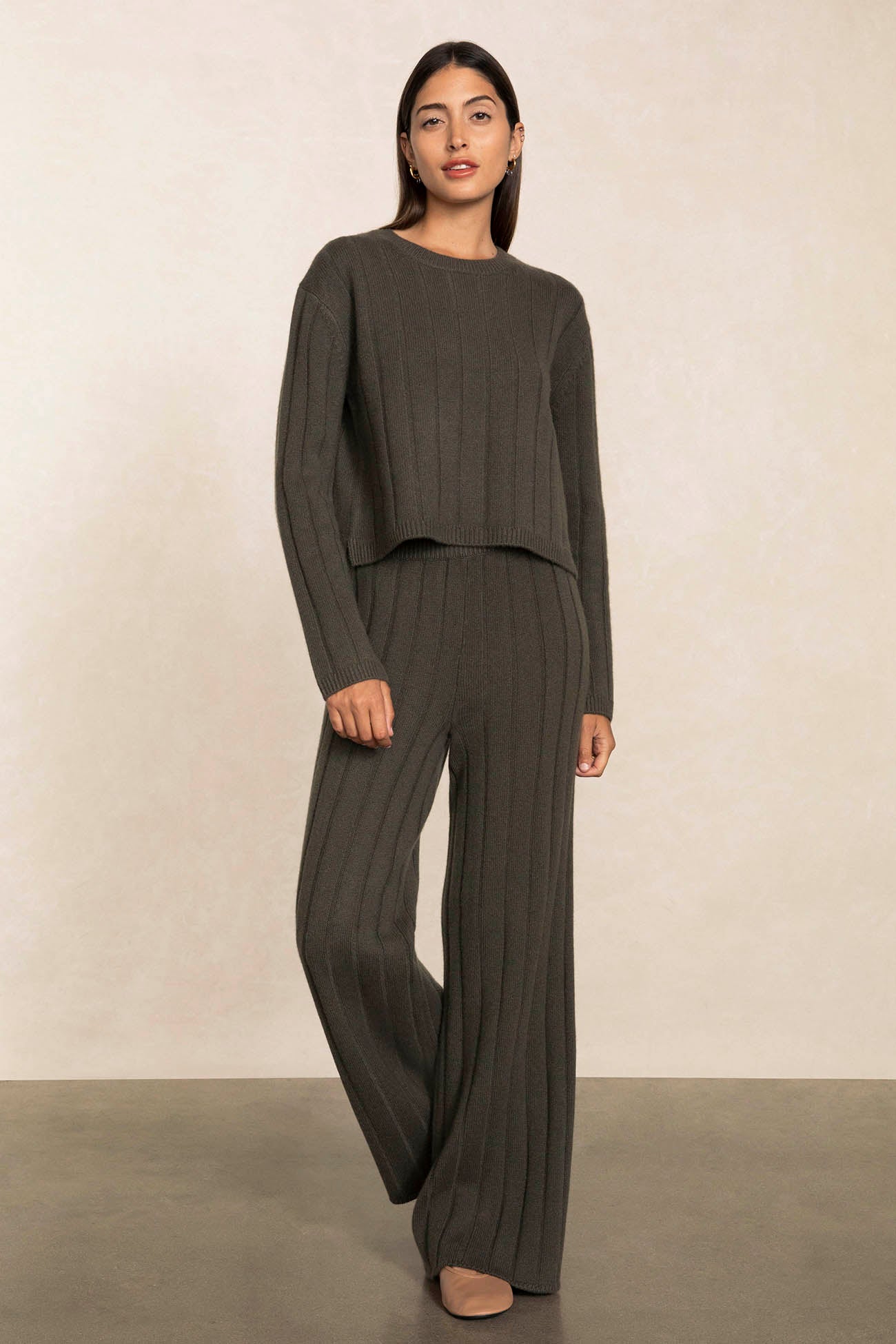 Women's Cashmere Ribbed Trousers With Side Slits
