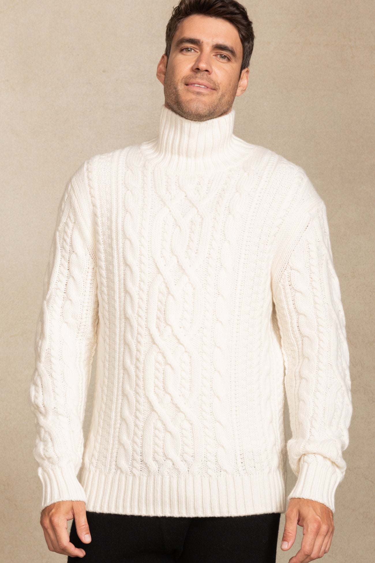 Men s Henry Cable Knit Turtleneck Cashmere Sweater NakedCashmere