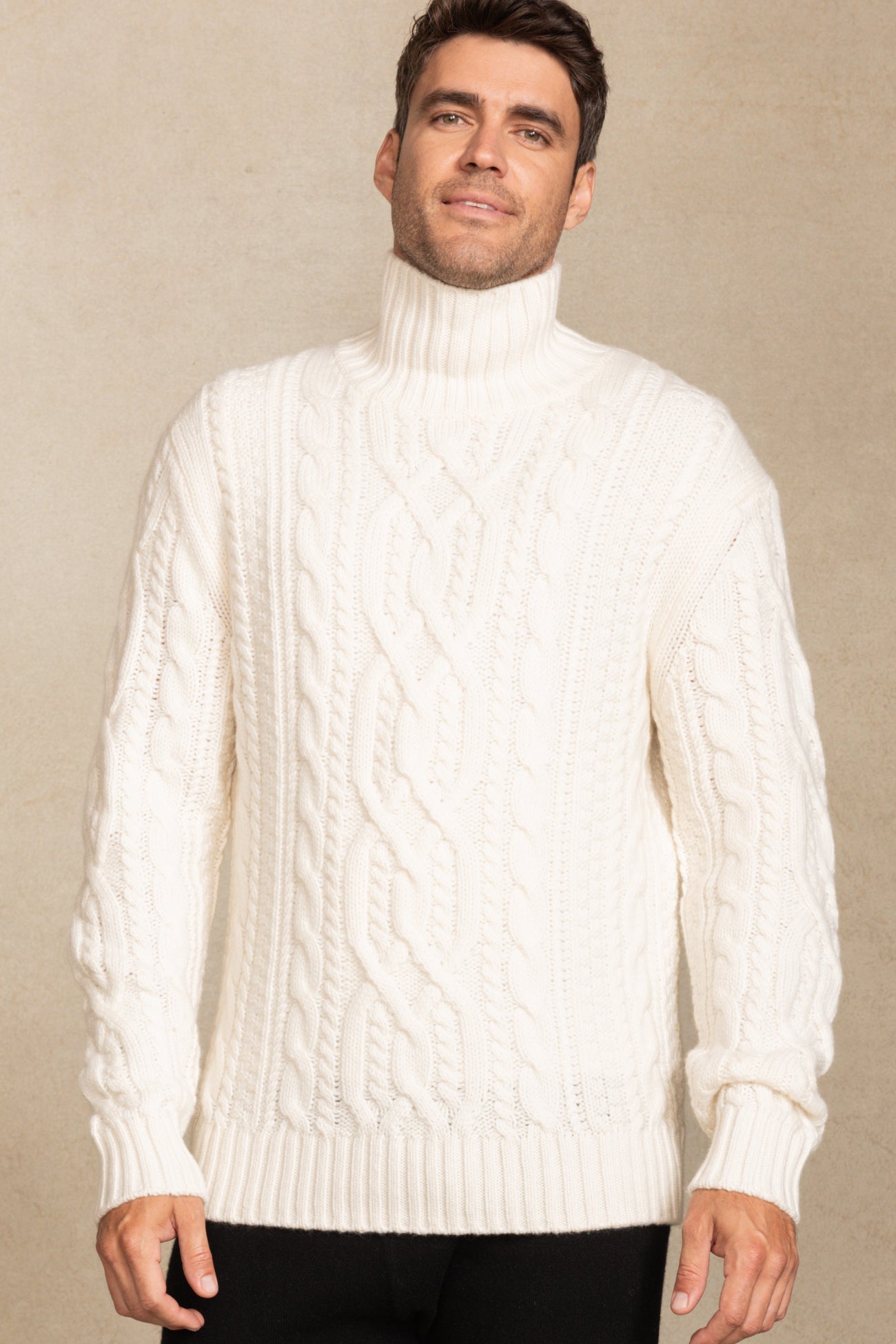 Men's Henry Cable Knit Turtleneck Cashmere Sweater