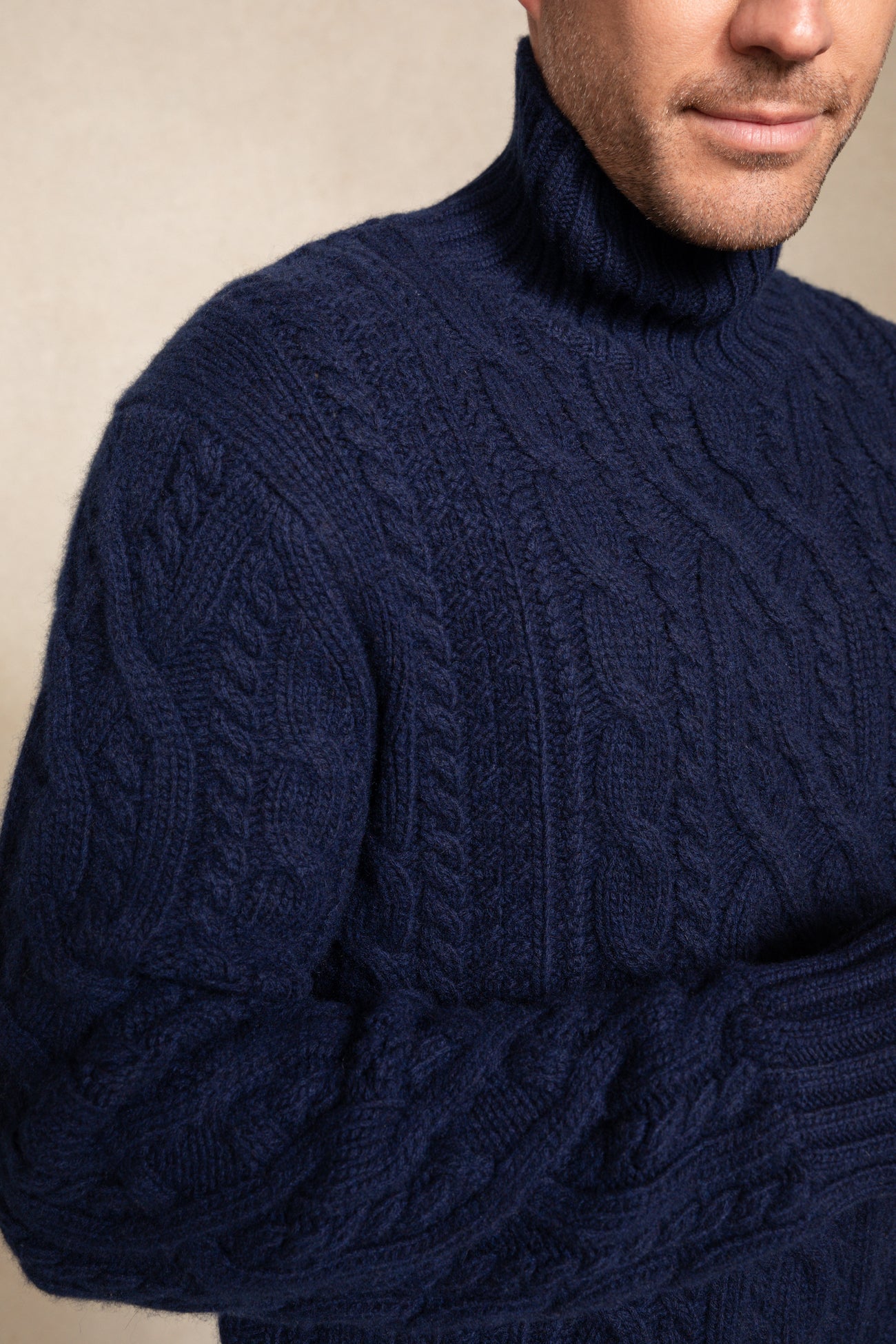 Men's Henry Cable Knit Turtleneck Cashmere Sweater | NakedCashmere