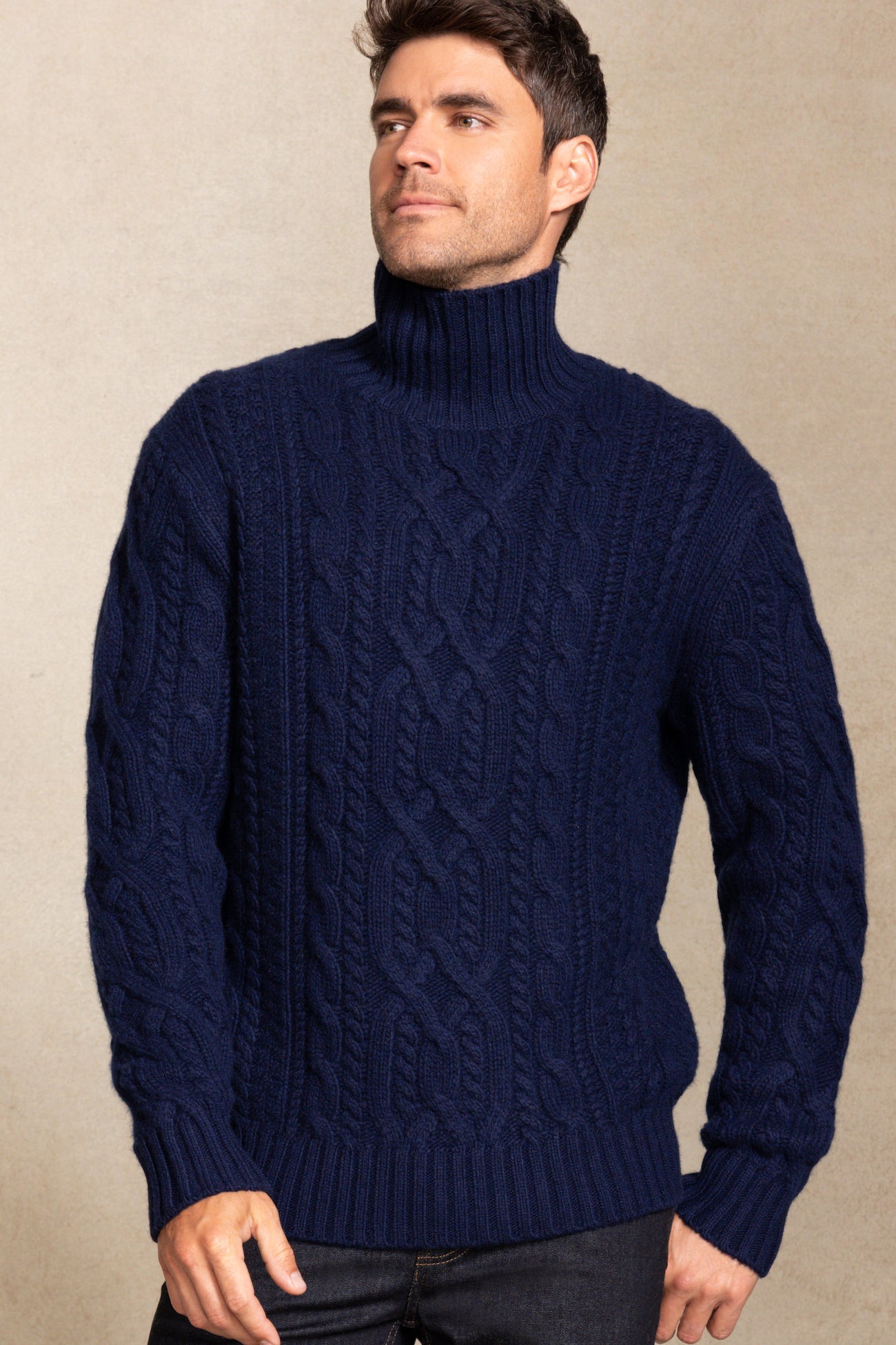 Men's Henry Cable Knit Turtleneck Cashmere Sweater | NakedCashmere