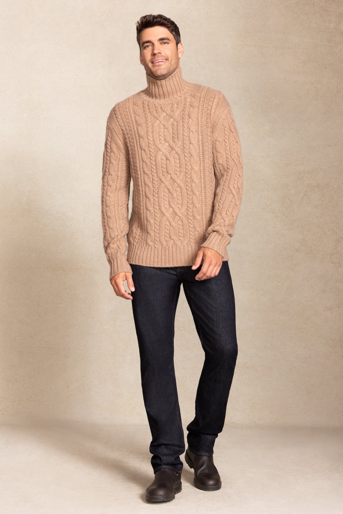 Men's Henry Cable Knit Turtleneck Cashmere Sweater | NakedCashmere