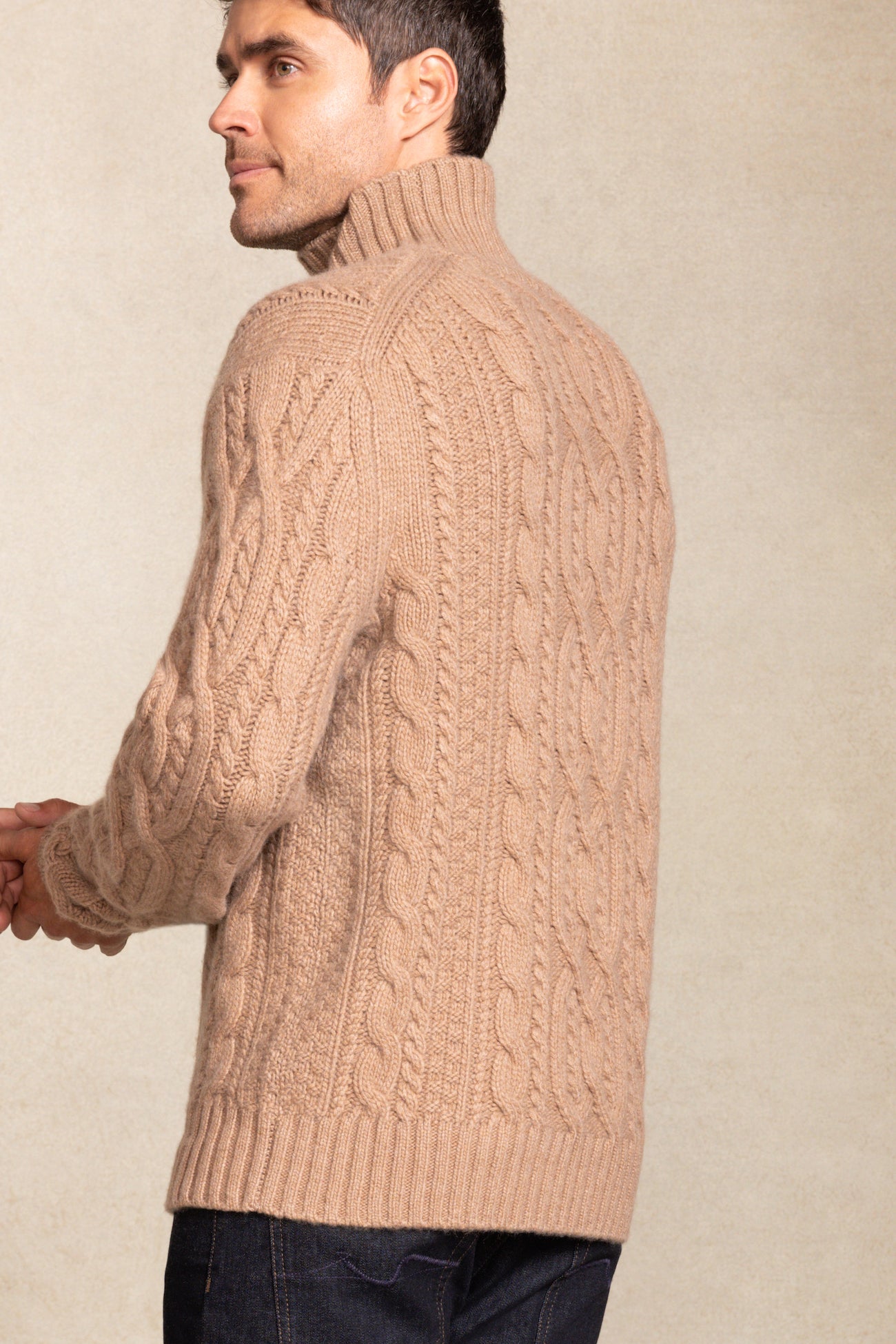 Men's Henry Cable Knit Turtleneck Cashmere Sweater | NakedCashmere