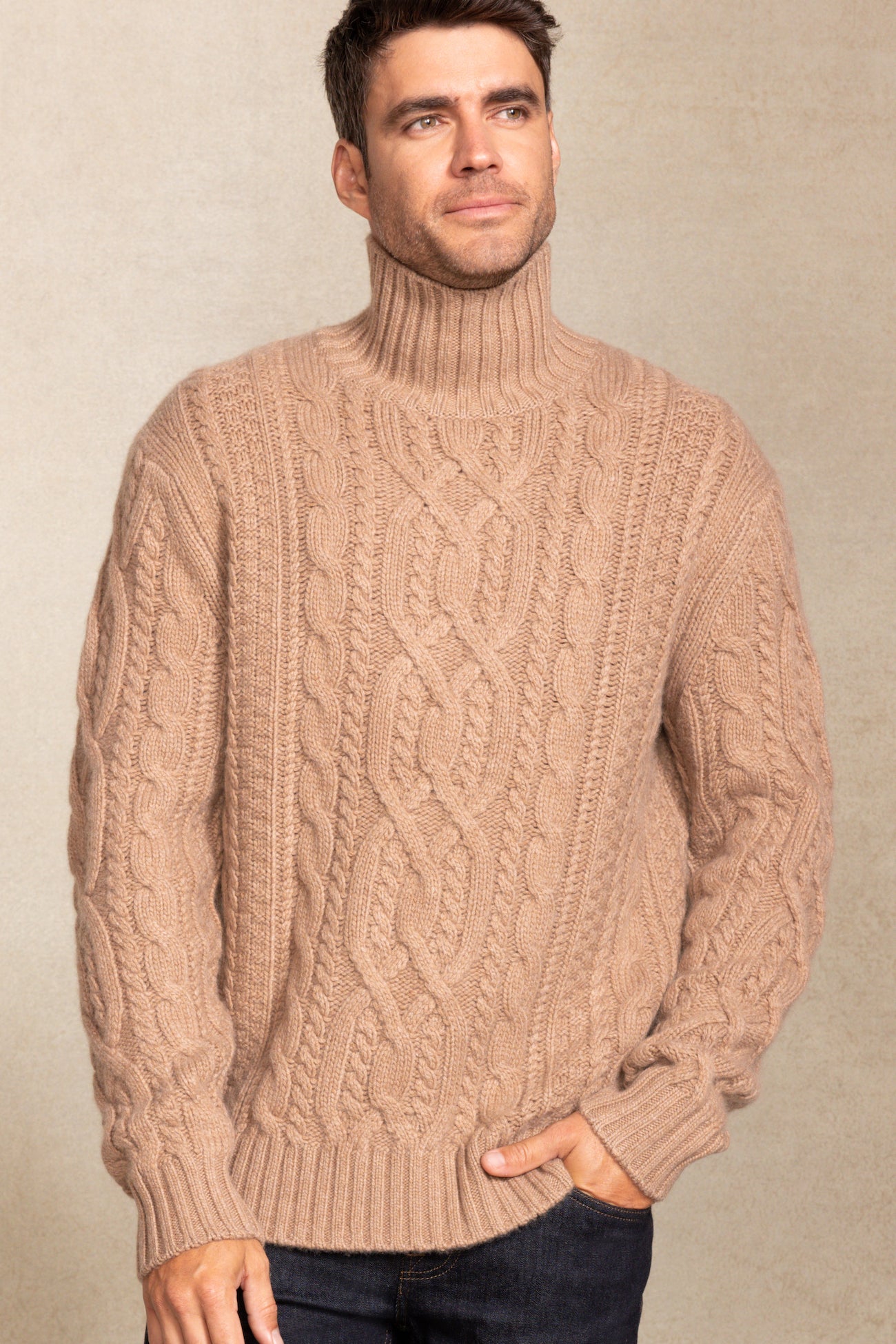 Men's Henry Cable Knit Turtleneck Cashmere Sweater | NakedCashmere